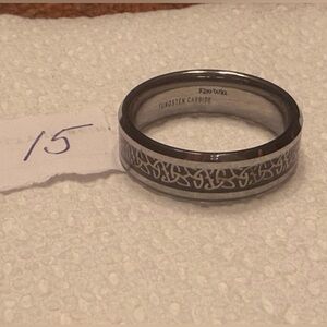 King Will Tungsten Carbide Silver Gunmetal Ornate Design Ring Mens Size 15 Band